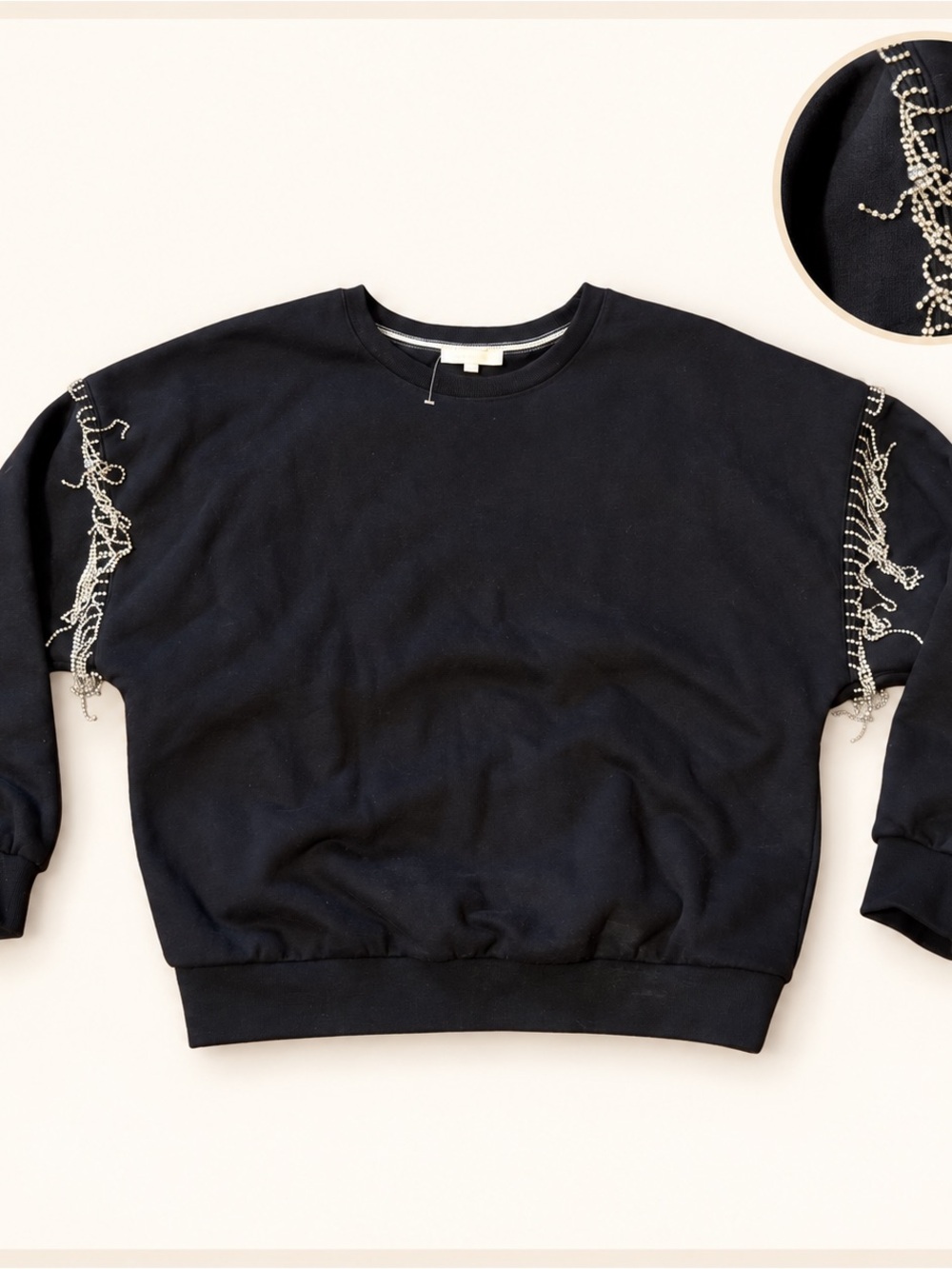 Black Embellished Sleeve Sweatshirt - Women